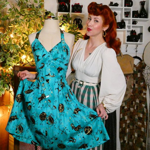 Trashy Diva 1950s Style MARILYN PARADE SWING DRESS - ASTROLOGY PRINT Sz 2 - Picture 8 of 12